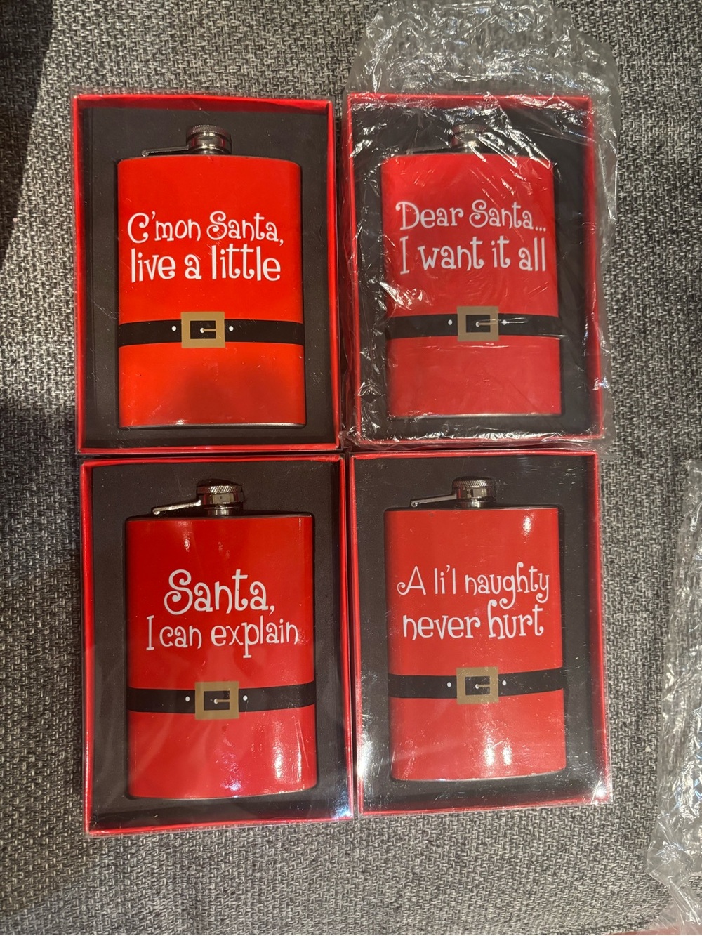Red Santa Belt Hip Flask Gift - Holiday Spirits
